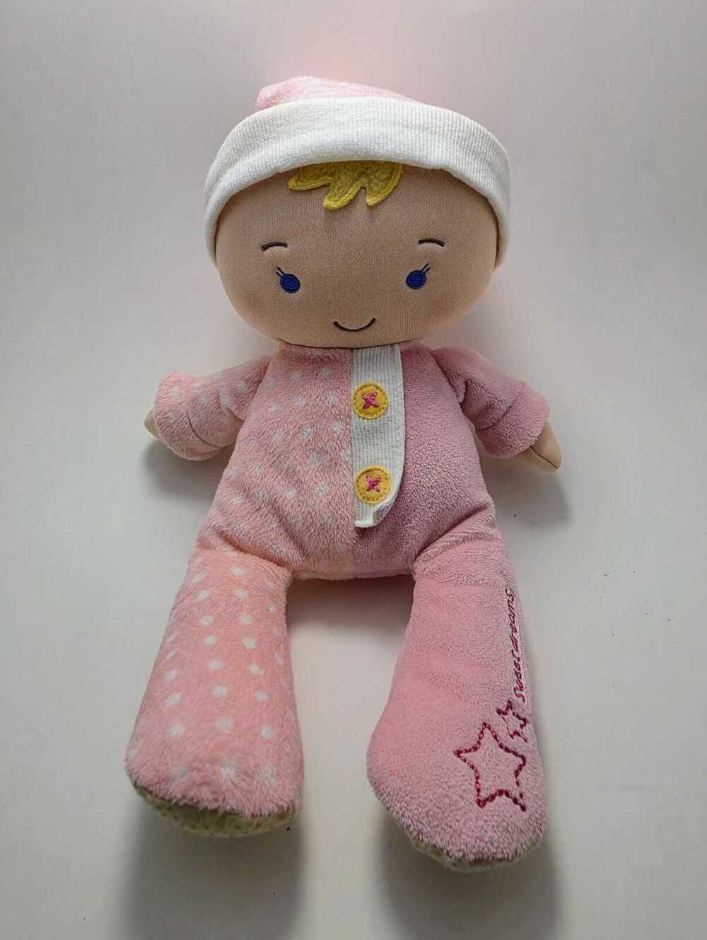 Baby Gund Plush Baby Doll Sweet Dreams Dolly Pink Polka Dots Blonde! (10 inch)
